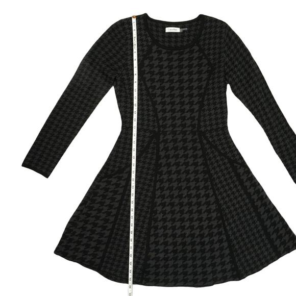 Calvin Klein Sweater Dress Houndstooth Gray Black Long Sleeve Women's Medium - Picture 6 of 11